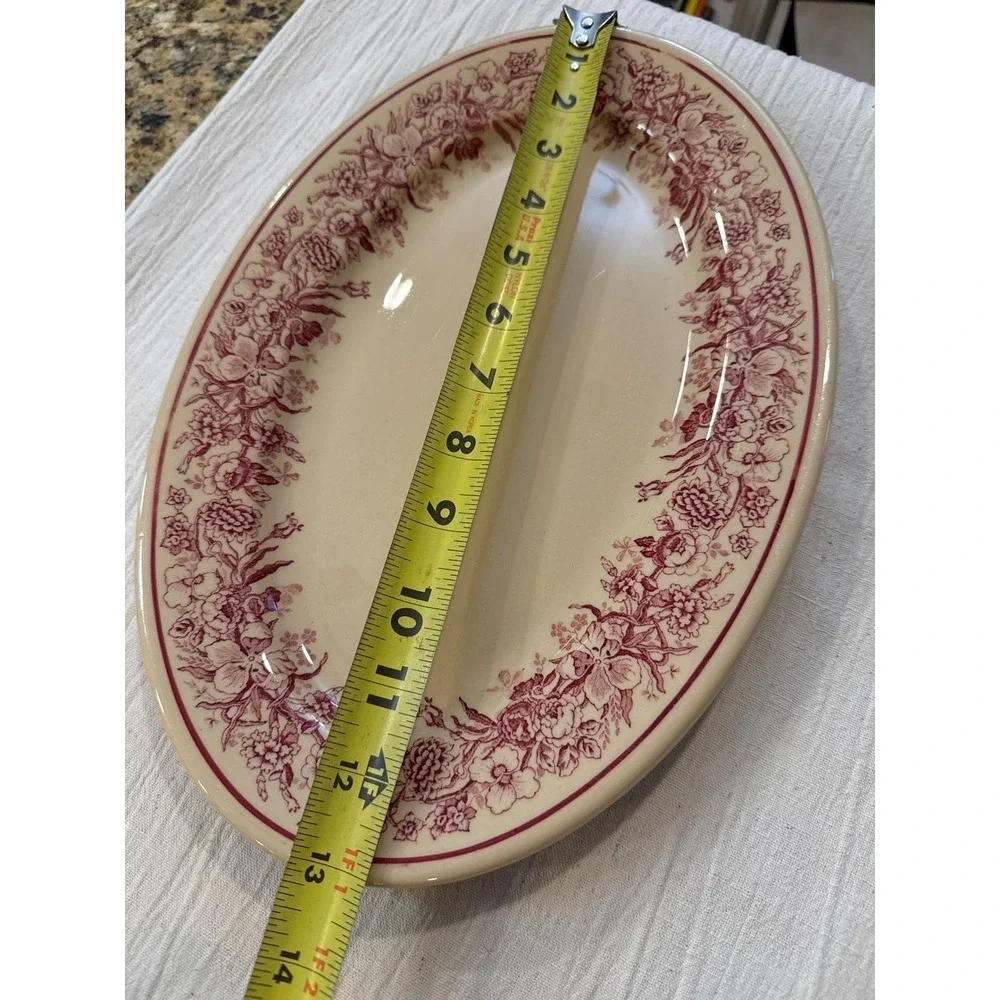 Shenango China Inca Ware Oval Serving Platter Pink Floral Cream 12.5